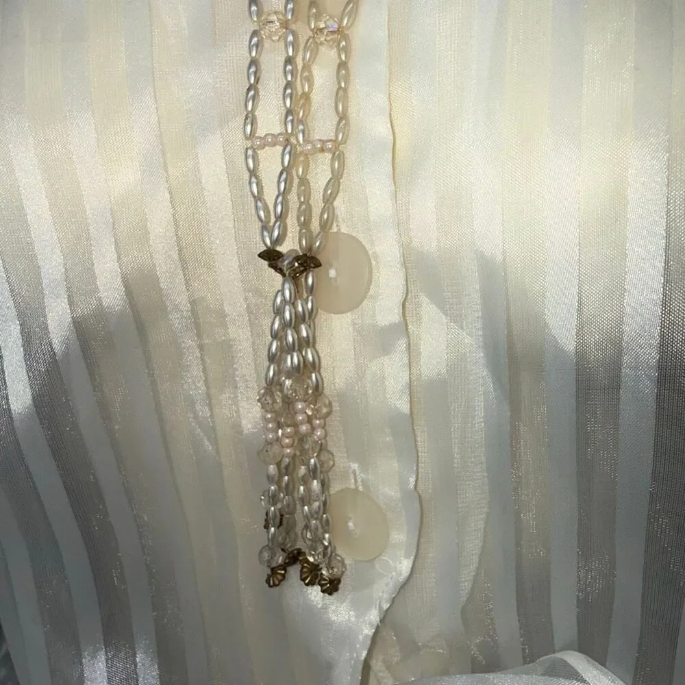 Vintage 1950s Faux Pearl Crystal Tassel Necklace Double Strand Mid Century State
